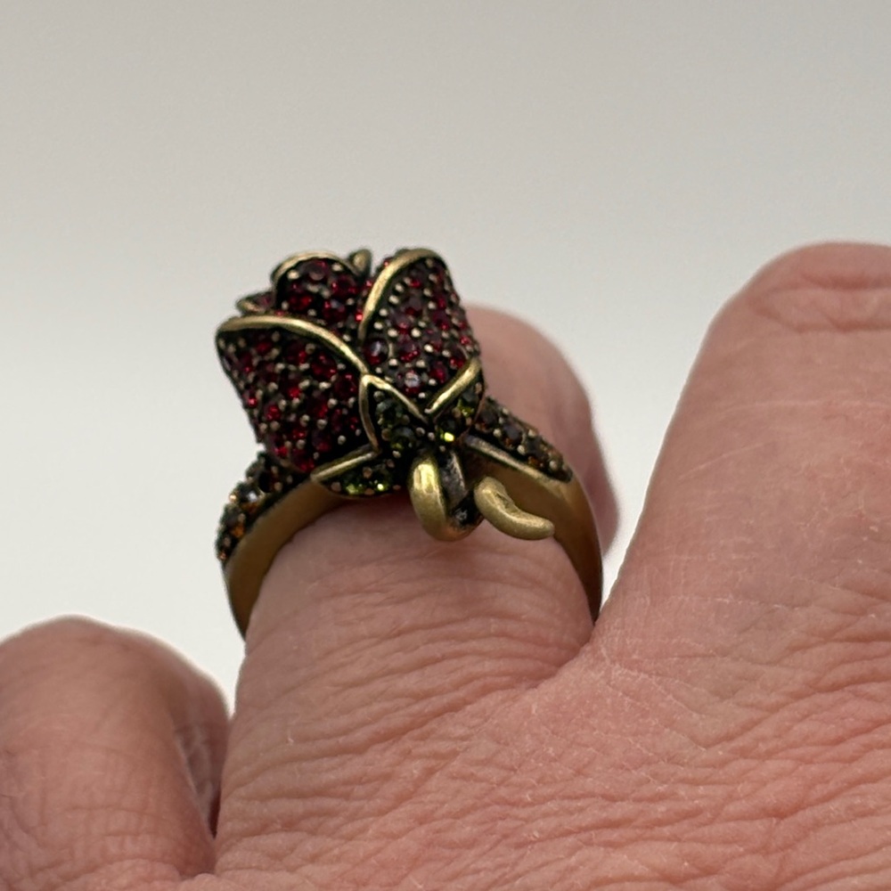 Heidi Daus Climbing Rose Size 10 Bold Dimensional Statement Bronze Red Green - Picture 5 of 17